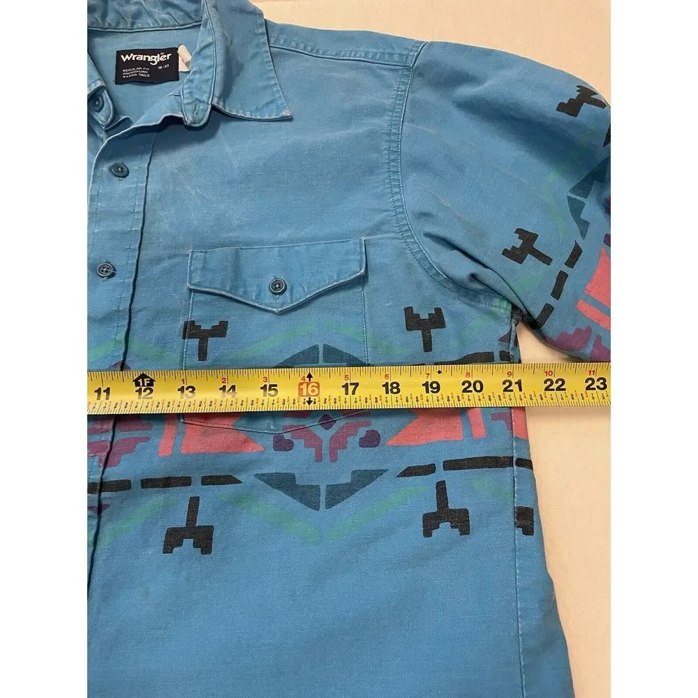 Vintage Wrangler Brushpopper Aztec Western Button Up Mens‎ Size 16-33 Retro - Picture 6 of 11
